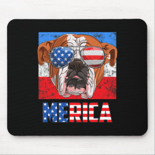 English Bulldog Dog 4th Of July American Flag Meri Mouse Mat