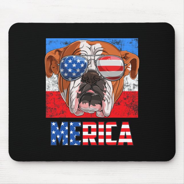 English Bulldog Dog 4th Of July American Flag Meri Mouse Mat (Front)
