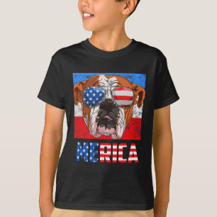 English Bulldog Dog 4th Of July American Flag Meri T-Shirt