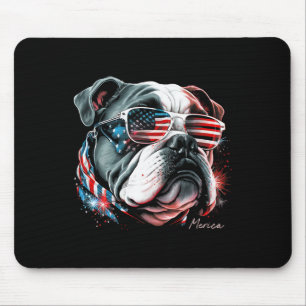 English Bulldog Dog 4th Of July American Flag Usa Mouse Mat