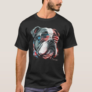 English Bulldog Dog 4th of July American Flag USA  T-Shirt