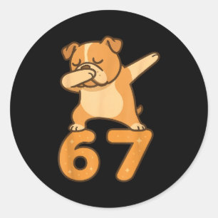 English Bulldog Dog 67 Meme Six Seven Funny Dabbin Classic Round Sticker