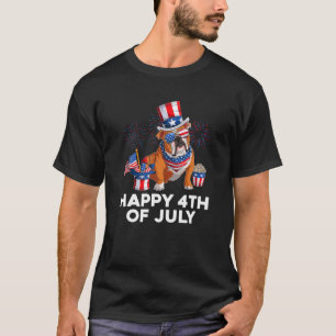English Bulldog Dog American Flag Happy 4Th Of Jul T-Shirt