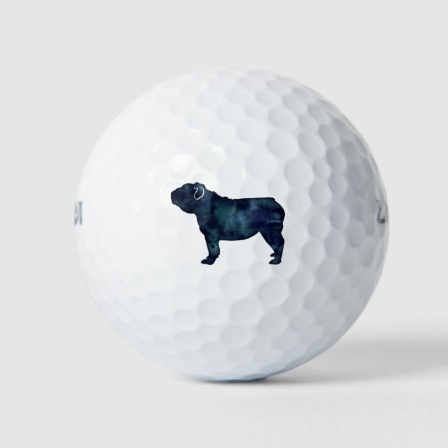 English Bulldog Dog Breed Watercolor Silhouette Golf Balls (Front)
