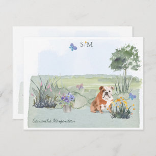 English Bulldog Dog Butterfly Monogram and Name   Card