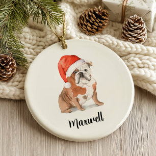 English Bulldog Dog Christmas Ceramic Tree Decoration
