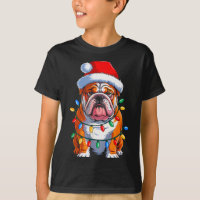 English Bulldog Dog Christmas Lights Santa Hat Xma