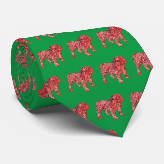 English Bulldog Dog Christmas Silhouette Gren Neck Tie (Rolled)