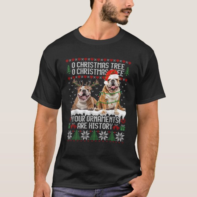 English Bulldog Dog Christmas Tree Lights Puppy Do T-Shirt (Front)