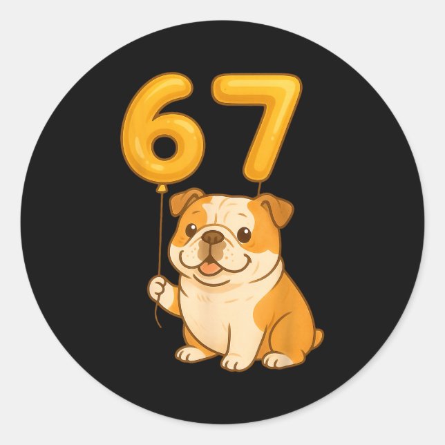 English Bulldog Dog Funny 67 Meme Six Seven Balloo Classic Round Sticker (Front)