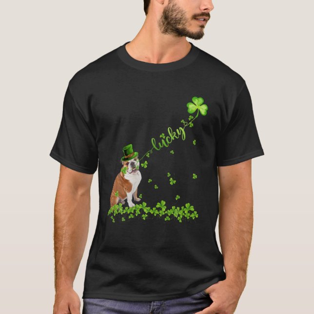 English Bulldog Dog Funny Shamrock St. Patrick's D T-Shirt (Front)