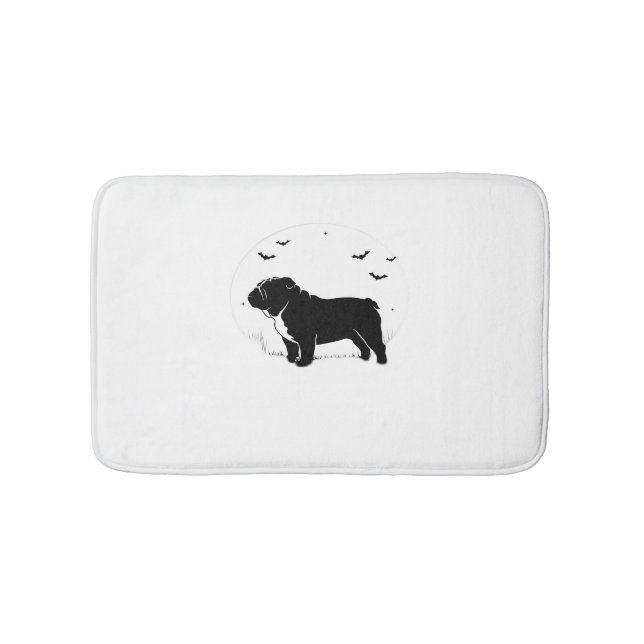 English Bulldog Dog – Halloween Moon Silhouette Ov Bath Mat (Front)
