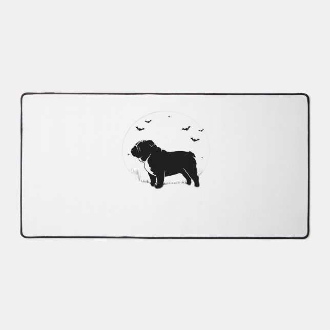 English Bulldog Dog – Halloween Moon Silhouette Ov Desk Mat (Front)