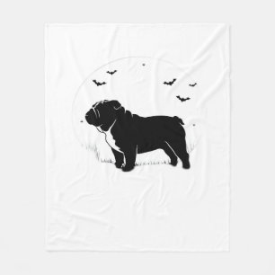 English Bulldog Dog � Halloween Moon Silhouette Ov Fleece Blanket