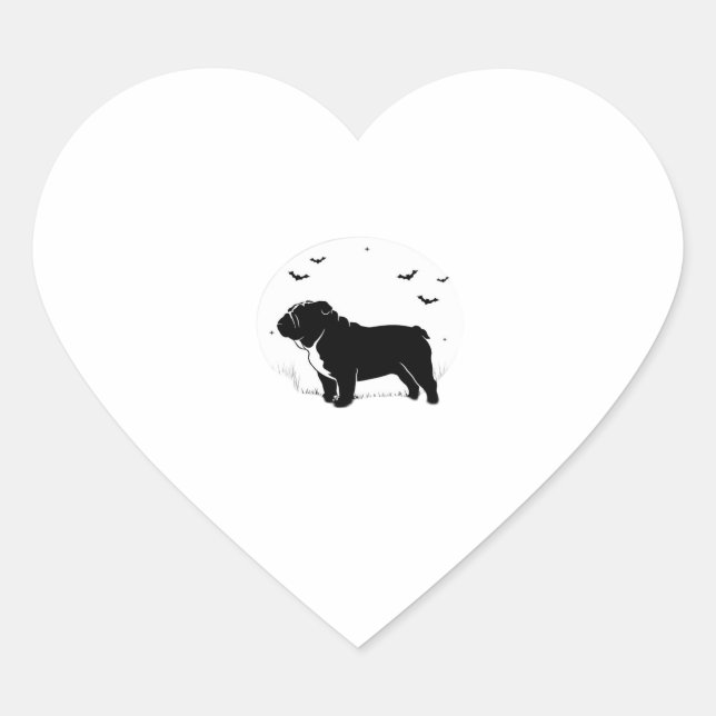 English Bulldog Dog � Halloween Moon Silhouette Ov Heart Sticker (Front)