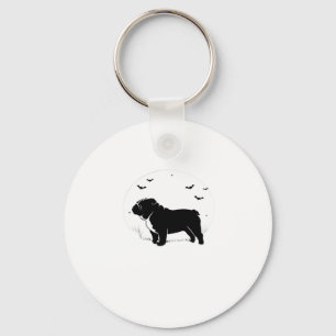 English Bulldog Dog � Halloween Moon Silhouette Ov Key Ring