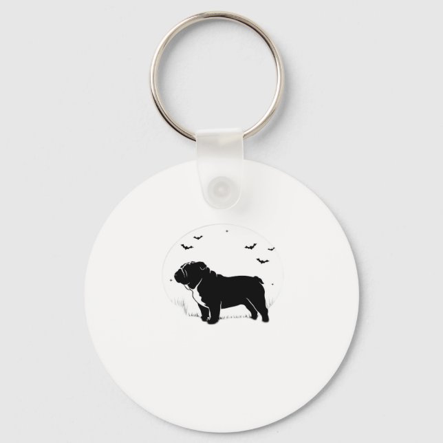 English Bulldog Dog � Halloween Moon Silhouette Ov Key Ring (Front)