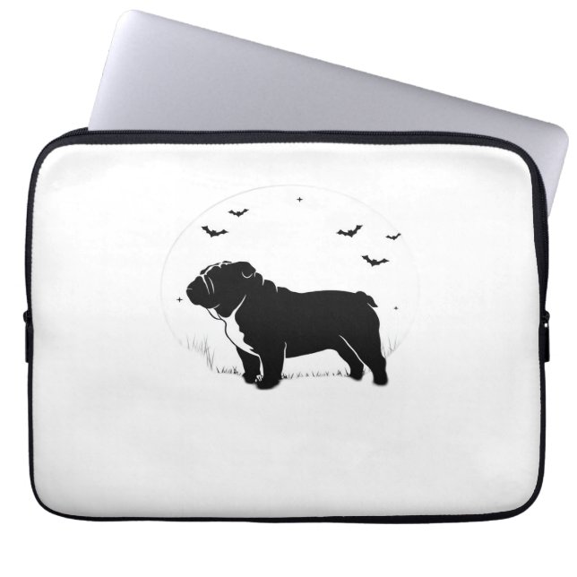 English Bulldog Dog – Halloween Moon Silhouette Ov Laptop Sleeve (Front)