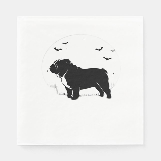 English Bulldog Dog – Halloween Moon Silhouette Ov Napkin (Front)