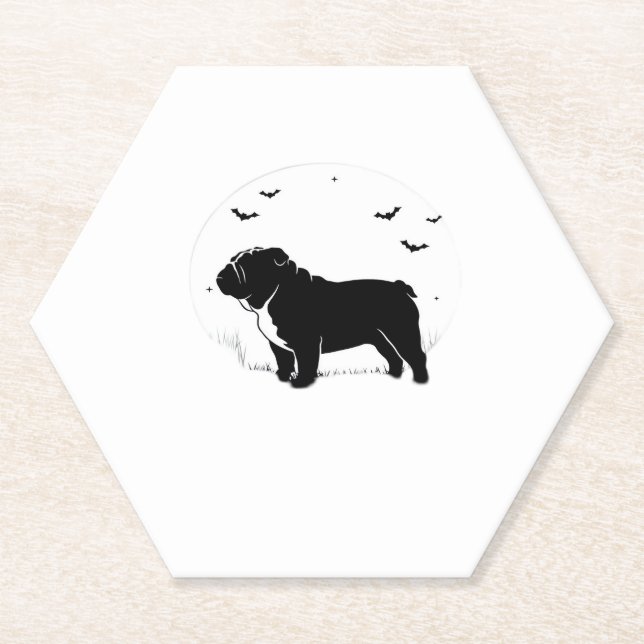 English Bulldog Dog � Halloween Moon Silhouette Ov Paper Coaster (Front)