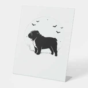 English Bulldog Dog � Halloween Moon Silhouette Ov Pedestal Sign