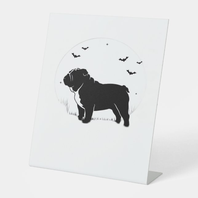 English Bulldog Dog � Halloween Moon Silhouette Ov Pedestal Sign (Front)