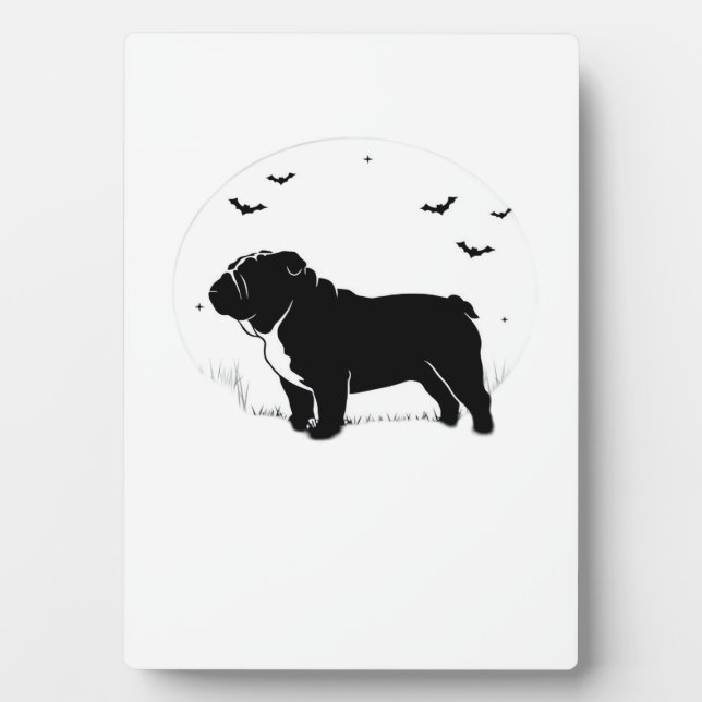 English Bulldog Dog � Halloween Moon Silhouette Ov Plaque (Front)