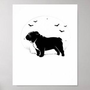 English Bulldog Dog – Halloween Moon Silhouette Ov Poster