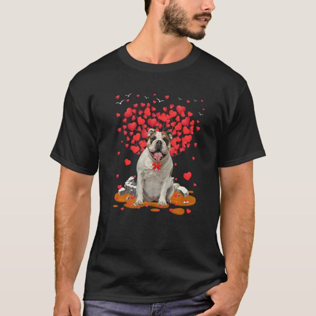 English Bulldog Dog Heart Valentines Day Dog Dad D T-Shirt (Front)