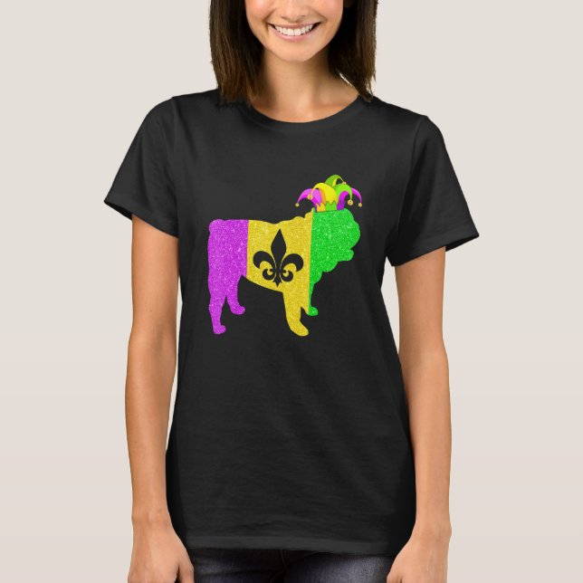 English Bulldog Dog Lover Mardi Gras Carnival Part T-Shirt (Front)