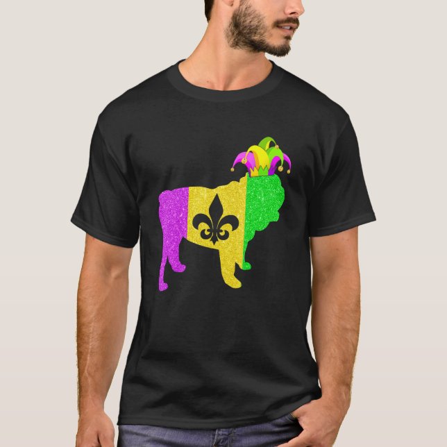 English Bulldog Dog Lover Mardi Gras Carnival Part T-Shirt (Front)