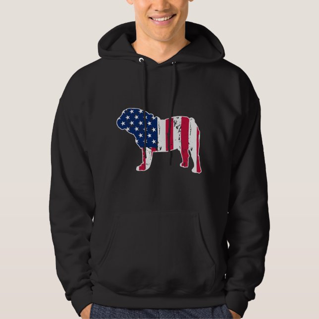 English Bulldog Dog Lovers American Flag 4th of Ju Hoodie (Front)