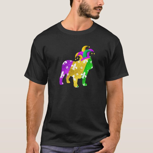 English Bulldog Dog Mardi Gras Carnivals Funny Pup T-Shirt (Front)