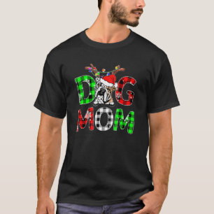 English Bulldog Dog Mum Buffalo Plaid Xmas Reindee T-Shirt