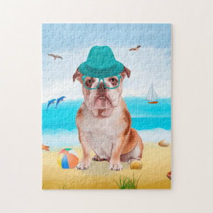 English Bulldog Dog on Beach  Jigsaw Puzzle