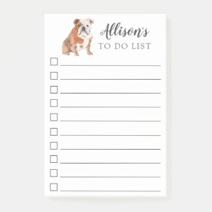 English Bulldog Dog Personalised To Do List Post-it Notes