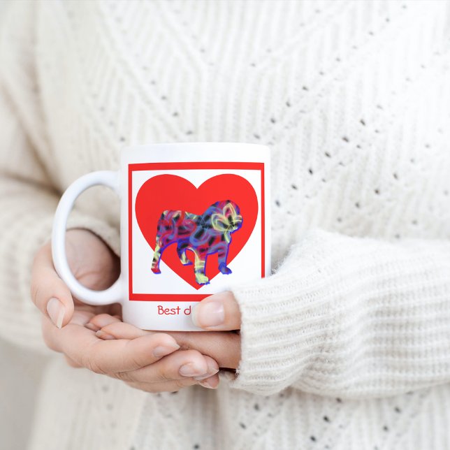 English Bulldog Dog Red Valentine’s Day Heart Coffee Mug (Bulldog Best Dog Mom Heart mug)
