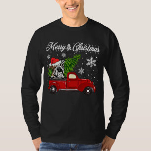 English Bulldog Dog Riding Red Truck Christmas Dec T-Shirt