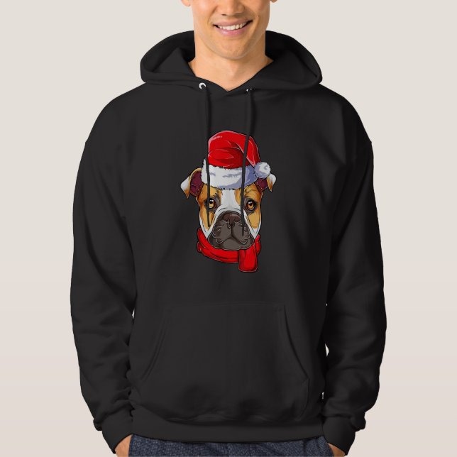 English Bulldog Dog Santa Claus Pajama Christmas W Hoodie (Front)