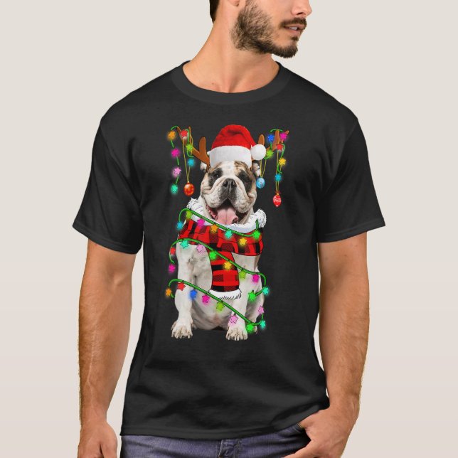 English Bulldog Dog Santa Xmas Puppy Christmas Lig T-Shirt (Front)
