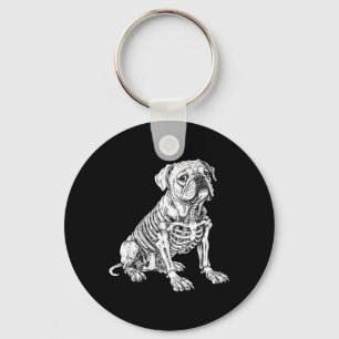 English Bulldog Dog Skeleton Halloween T-Shirt1 Key Ring