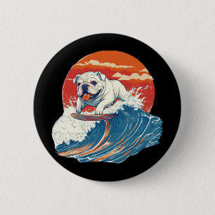 English Bulldog Dog Surfing Surfer 6 Cm Round Badge