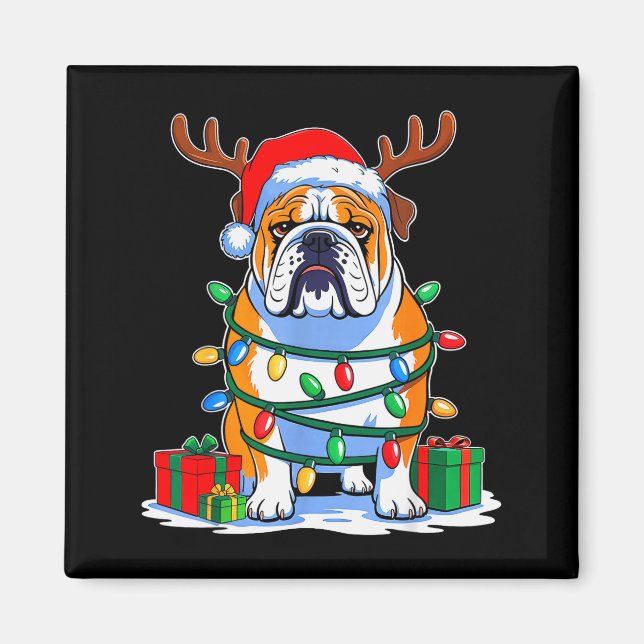 English Bulldog Dog Tree Christmas Lights Funny Xm Magnet (Front)