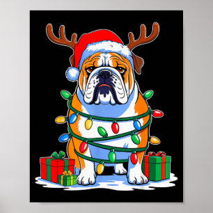 English Bulldog Dog Tree Christmas Lights Funny Xm Poster