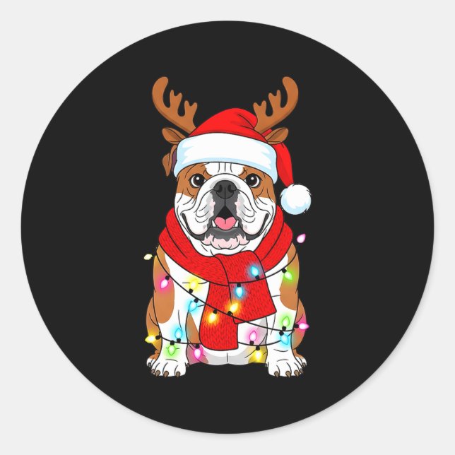 English Bulldog Dog Tree Christmas Lights Xmas Paj Classic Round Sticker (Front)
