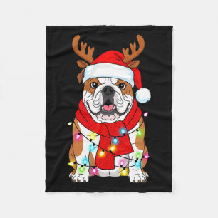 English Bulldog Dog Tree Christmas Lights Xmas Paj Fleece Blanket