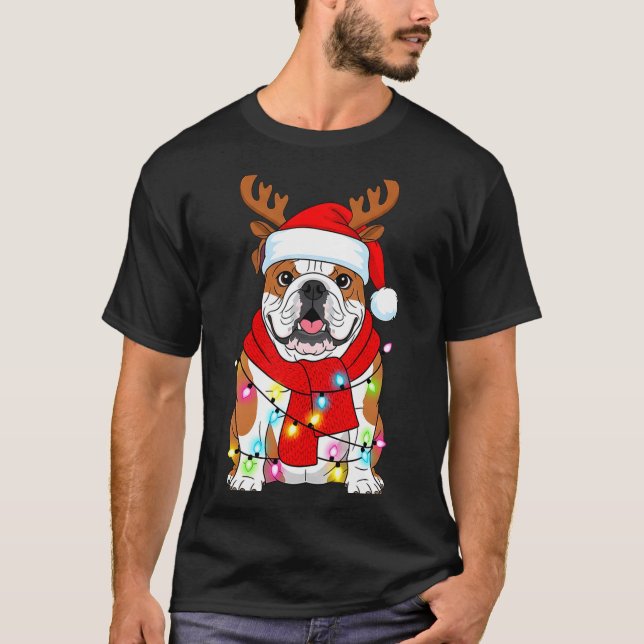 English Bulldog Dog Tree Christmas Lights Xmas Paj T-Shirt (Front)