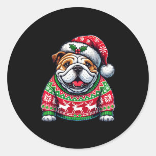 English Bulldog Dog Ugly Sweater Santa Hat Christm Classic Round Sticker
