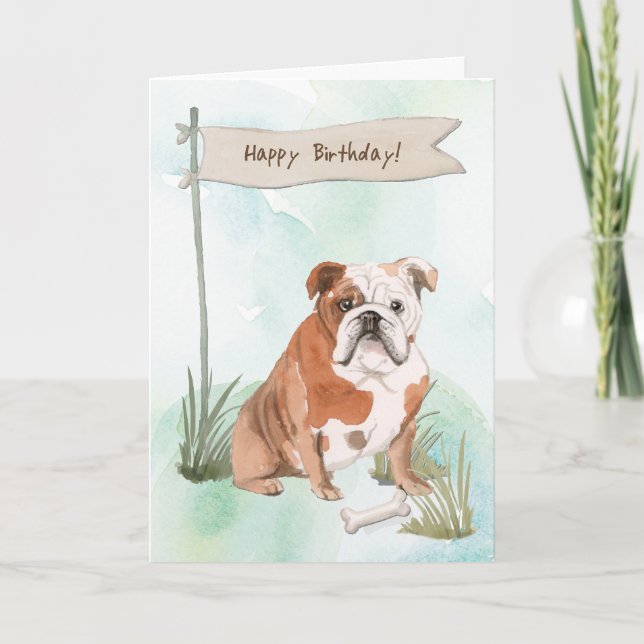 English Bulldog Dog Under Birthday Sign Card (Front)