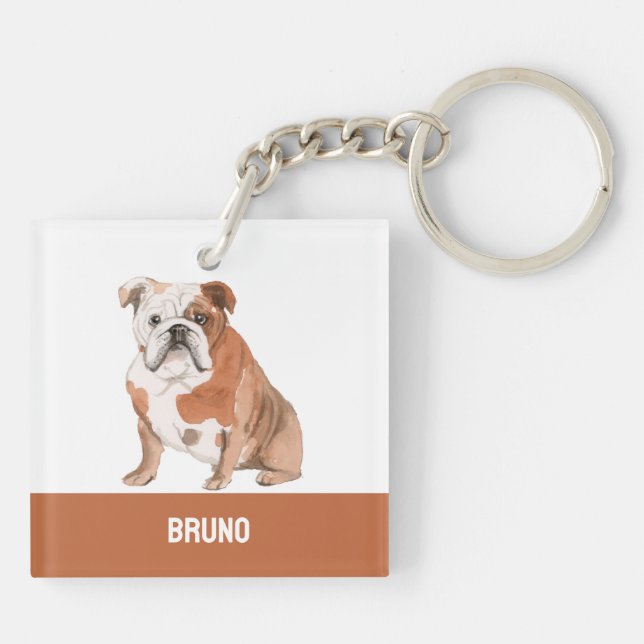 English Bulldog-dog watercolors illustration Key Ring (Back)